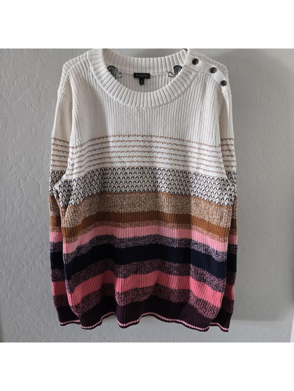 Talbots Knit Multi-color Striped Sweater Woman's Size XL Buttons EUC